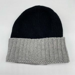 AQUA black with grey fold over wool blend beanie hat made in Italy NEW